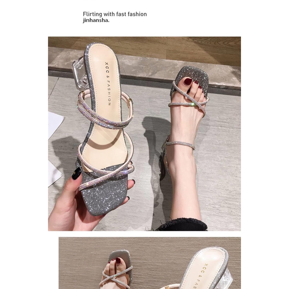 Giày Sandal Gót Dày Vừa Đính Đá Thời Trang Mùa Hè 2022 Mới Cho Nữ