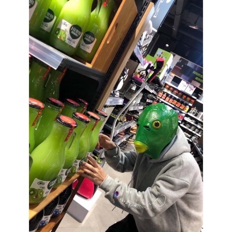 Mặt nạ rung hài hước vui nhộn dễ thương điêu khắc cá màu xanh lá cây đầu cá mặt nạ đội đầu