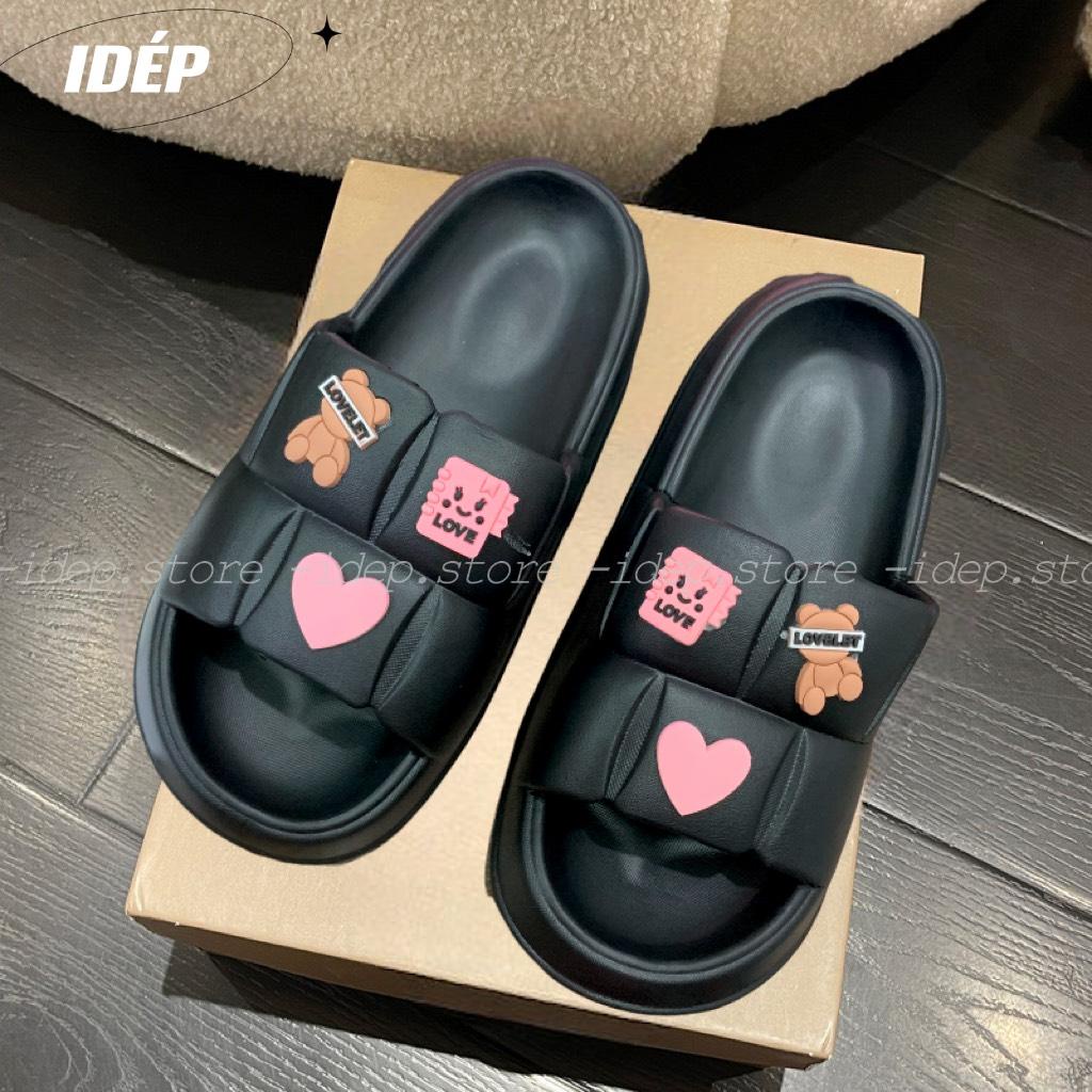 𝐢𝐃É𝐏 𝐃𝐋𝟐𝟖𝟏 Dép bánh mì Chao vuông gắn sticker GẤU LOVE nữ quai ngang chất EVA siêu nhẹ thời trang