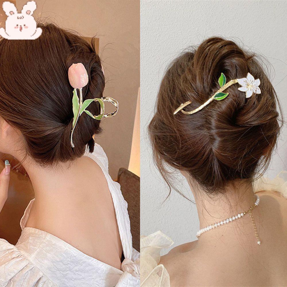 Kẹp Tóc Càng Cua Bằng Kim Loại Hình Hoa Tulip Cổ Điển