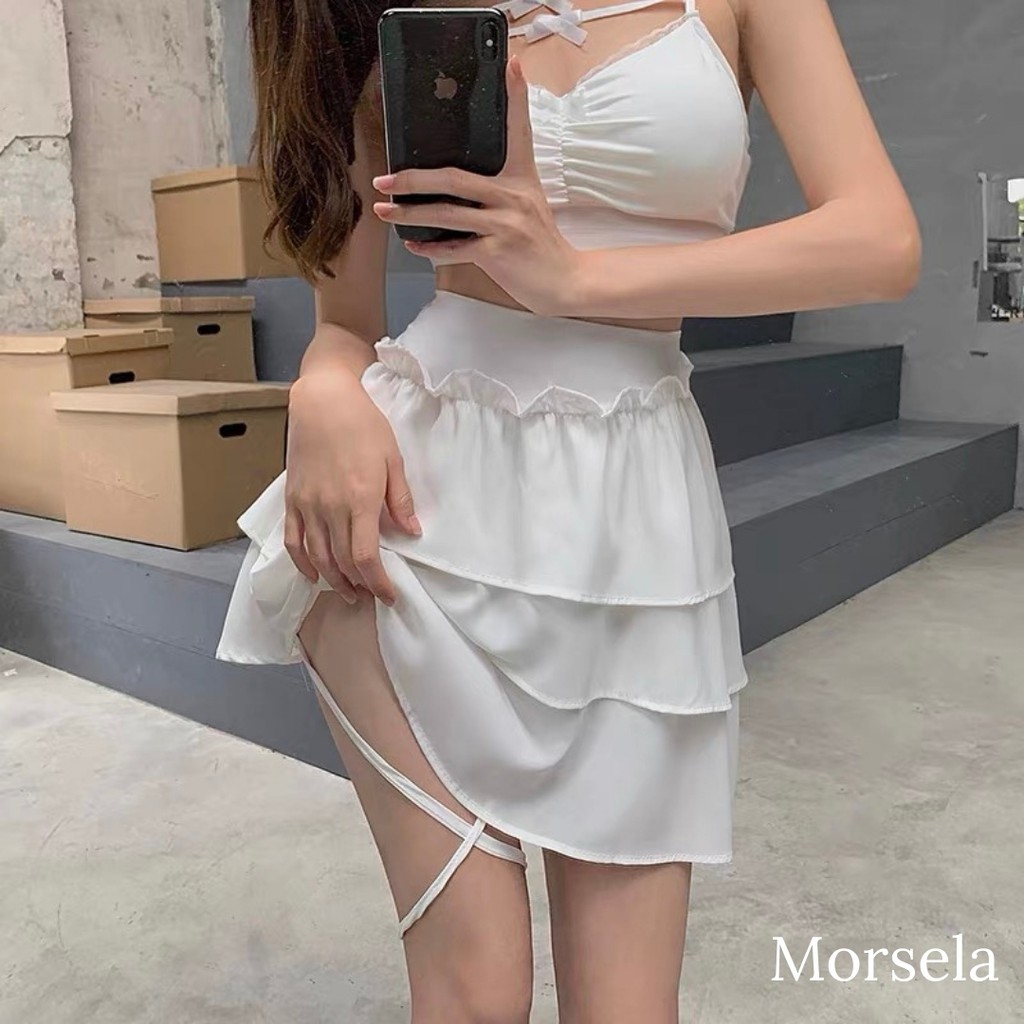 Chân váy xếp ly tầng thắt nơ đùi - Váy kèm lót trong - Morsela | BigBuy360 - bigbuy360.vn