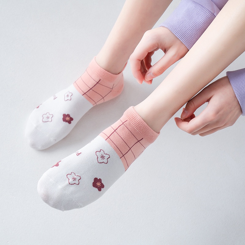 Vớ cotton cổ cao tới mắt cá chân có phần gót họa tiết hoa/ trái cây/ chấm bi thời trang thường ngày đáng yêu cho nữ