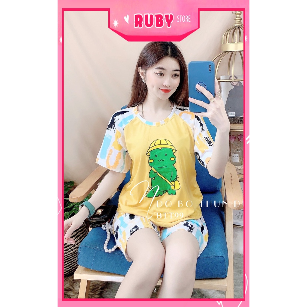 Đồ bộ thun quần đùi cho nữ mặc nhà chất vải mềm mát in hoạt hình dễ thương BTT99