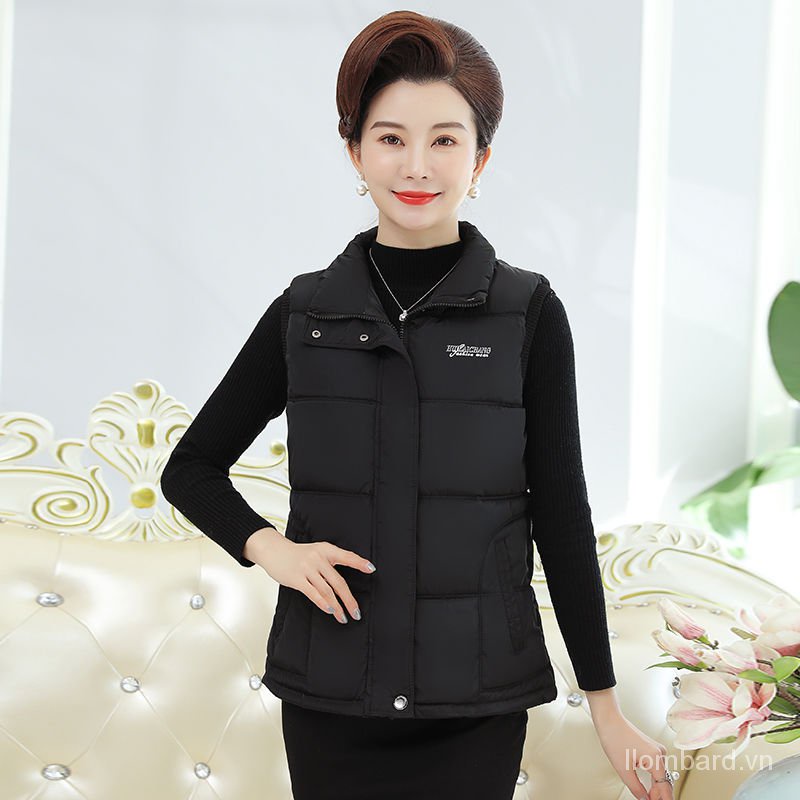 Áo khoác phao sát nách dáng ngắn chất liệu cotton dày dặn thời trang cho nữ trung niên | BigBuy360 - bigbuy360.vn