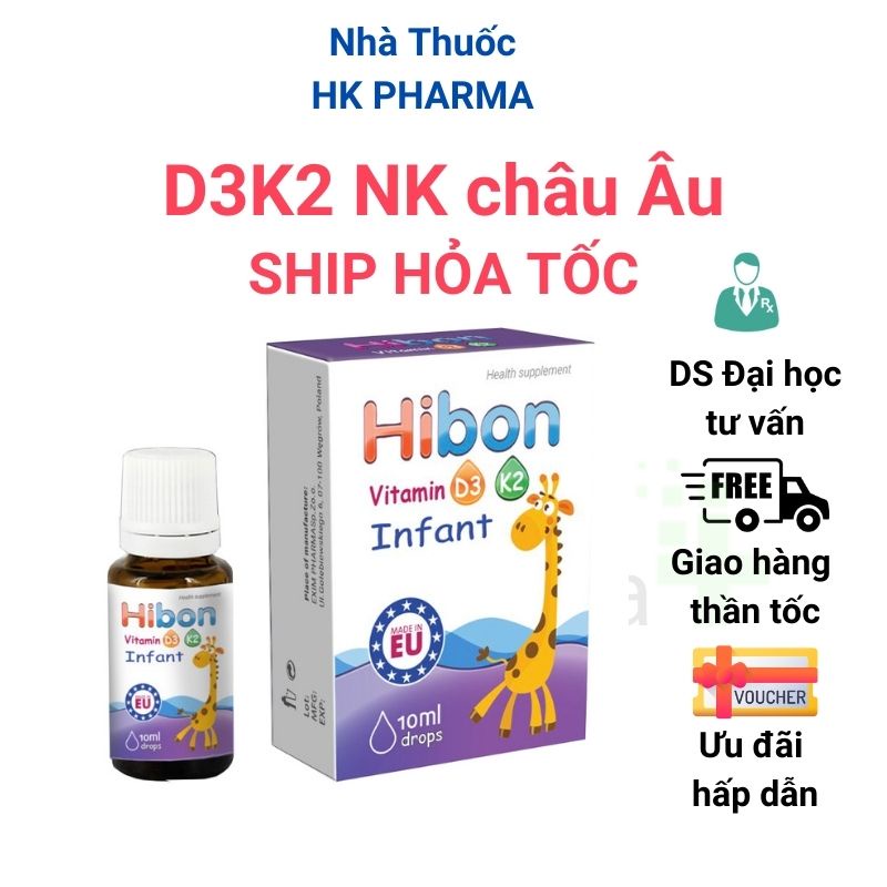 Vitamin D3 + K2 HiBON Nhập Khẩu Chính Hãng Từ Châu Âu Ngăn ngừa còi xương, chậm lớn, tăng cường miễn dịch,Shop HK PHARMA