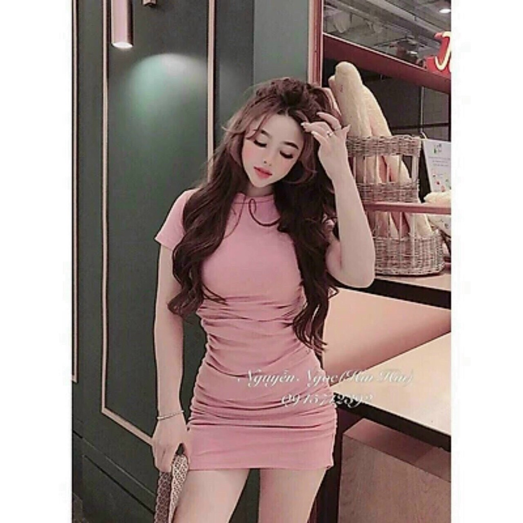 Đầm body borip cổ tròn ngắn tay