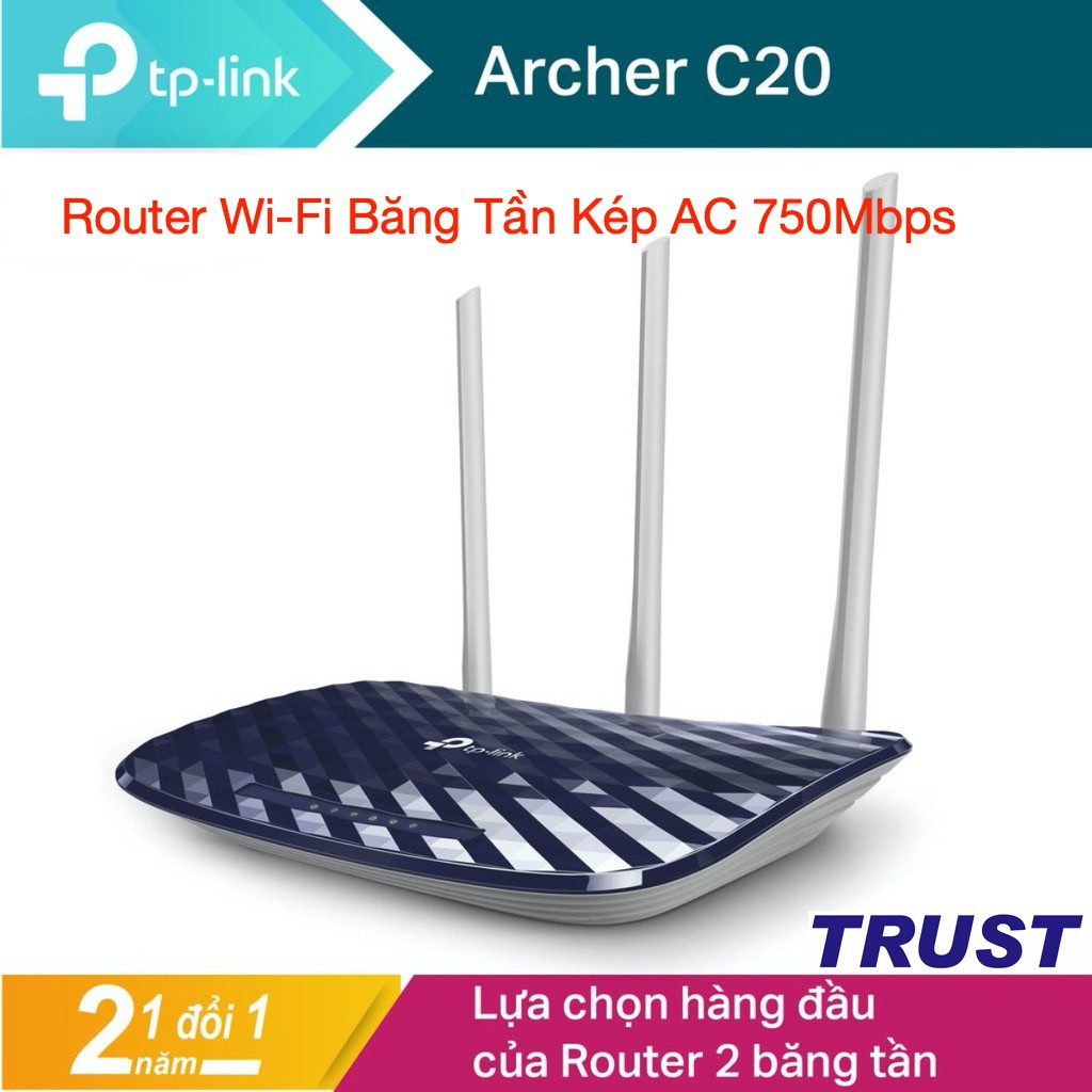 TP-Link AC 750Mbps Bộ phát wifi không dây (Thiết bị mạng) - Archer C20 - Hàng Chính Hãng