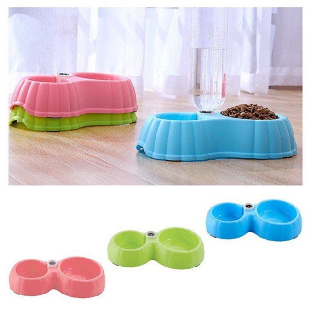 Bát đôi gắn bình nước cấp nước tự động cho chó mèo loại dày( không kèm chai)