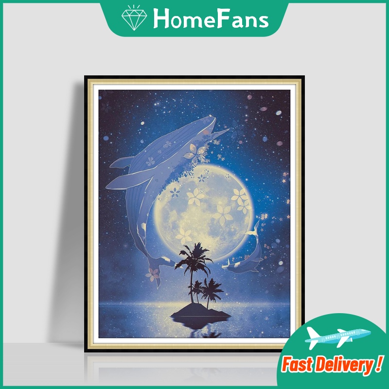 Bộ Tranh Đính Đá 5D Tự Làm Hình Phong Cảnh Và Mặt Trăng 40x50cm Trang Trí Nhà Cửa