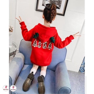 Áo hoodie noel  dài tay cho bé gái 7 8 9 10 11 12 tuổi☑️ áo hoodie form rộng,  lót nỉ, cực ấm, size đại 30kg 35kg 40kg
