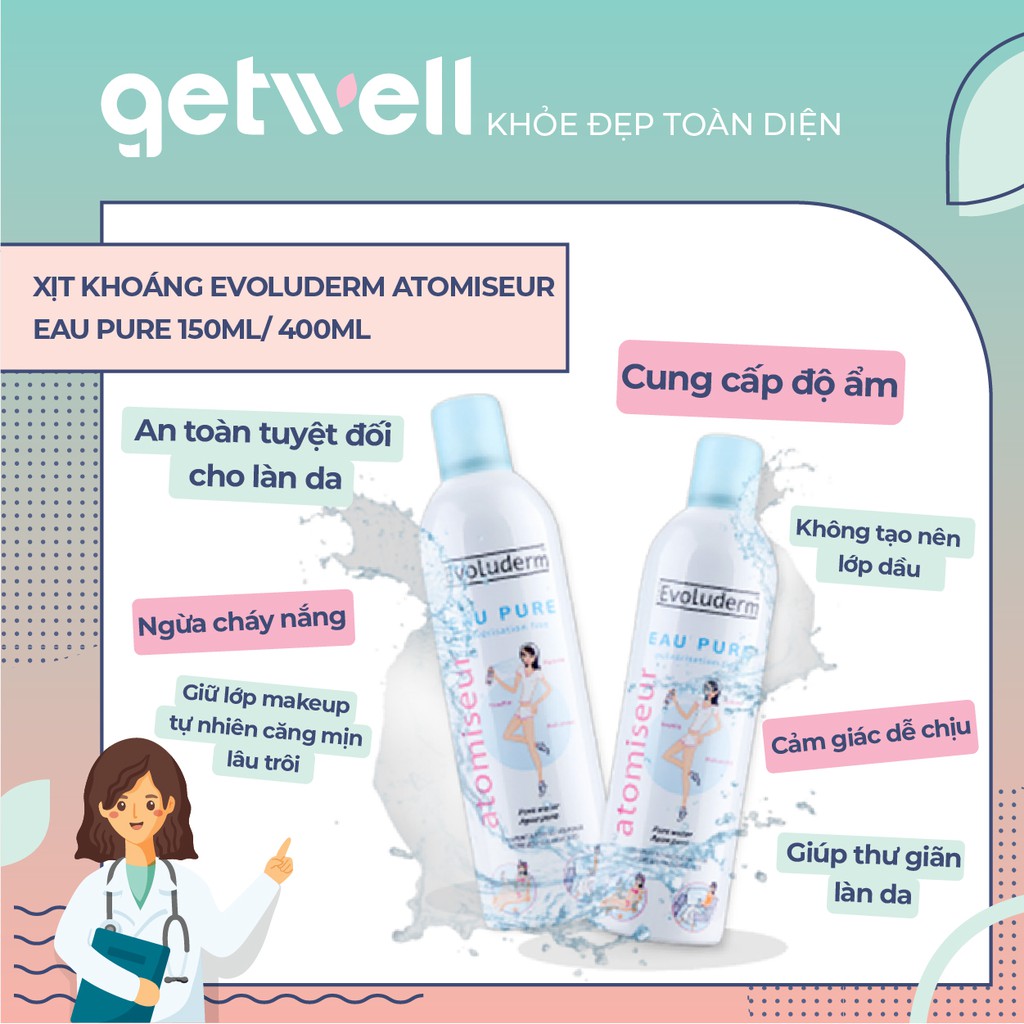 XỊT KHOÁNG CUNG CẤP ẨM LÀM DỊU DA EVOLUDERM HÀNG CHÍNH HÃNG (150ML &amp; 400ML)