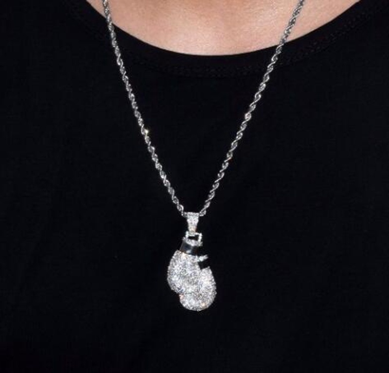 Fashion Hip Hop Boxing Glove Pendant Men's Women's Diamond Gold Silver Charm Pendant Necklace Personality Party Gift Jewelry
