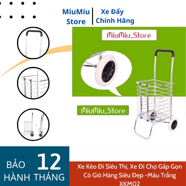 Xe Kéo Đi Siêu Thị, Xe Đi Chợ Gấp Gọn Có Giỏ Hàng Siêu Đẹp -Màu Trắng XKM02