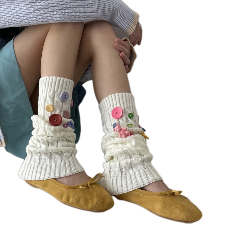 Youyo Vớ Dệt Kim Dài Qua Gối Dáng Rộng Có Nút Jk Giữ Ấm Chân Bằng Len Dệt Kim