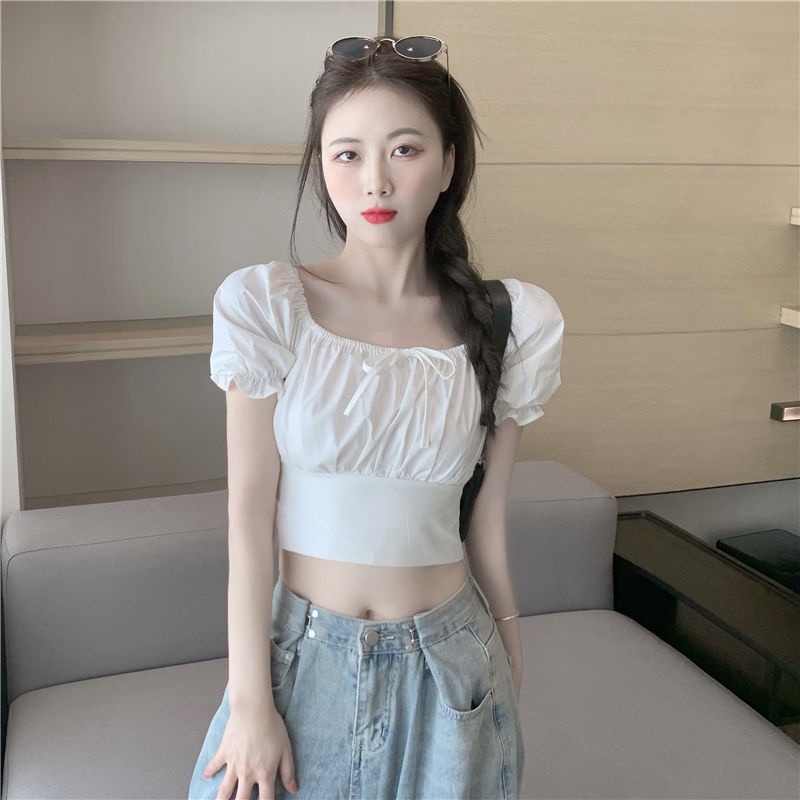 COZOK Áo Sơ Mi Tay Ngắn Hở Lưng Đính Nơ Thời Trang