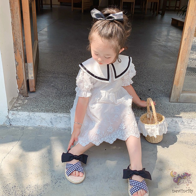 Đầm Công Chúa Tay Ngắn Cổ Búp Bê In Hoa Phong Cách Hàn Quốc Cho Bé Gái