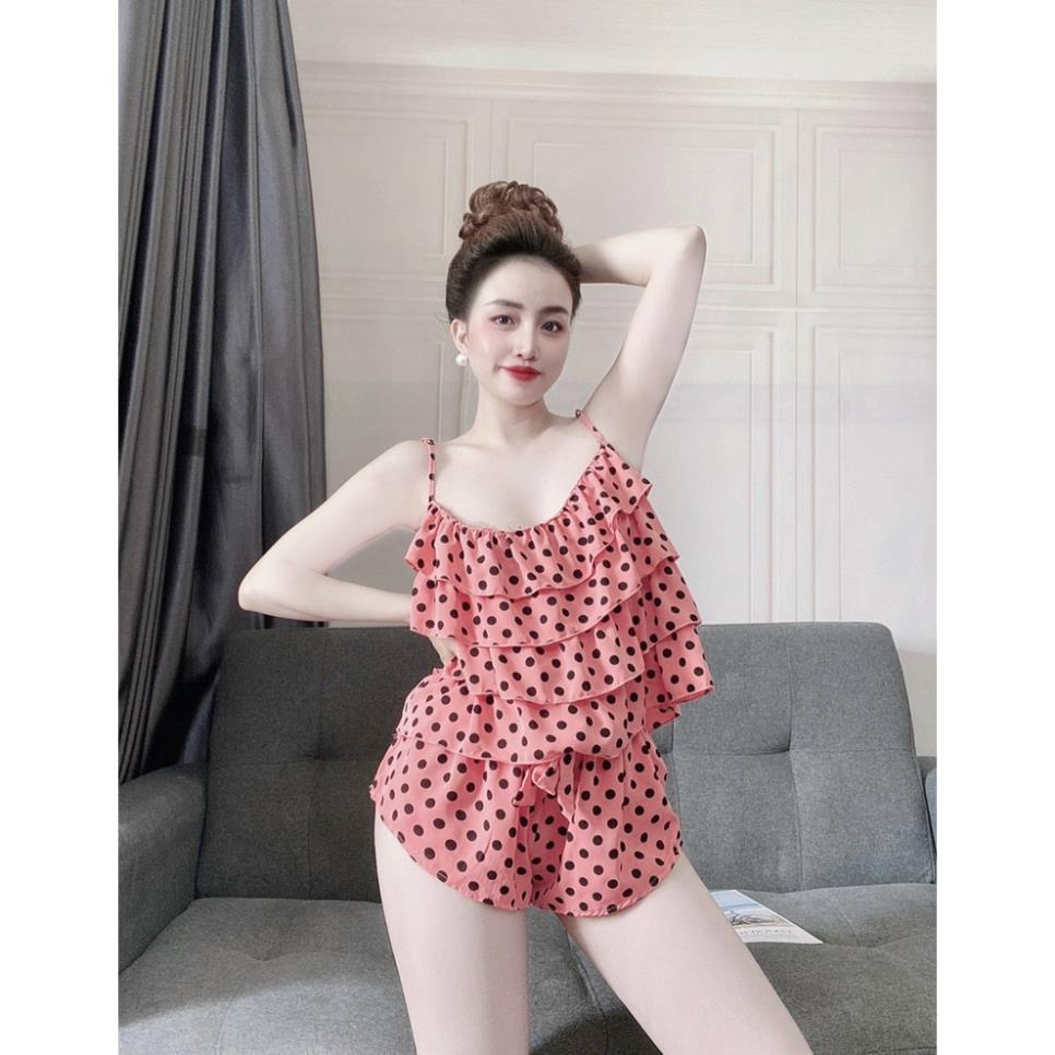 Đồ Ngủ Lụa Satin , Đồ Bộ Nữ Đồ Mặc Nhà 2 Dây Tầng Quần Cọc Chất Lụa Họa Tiết Chấm Bi Dễ Thương Xinh Xắn. | BigBuy360 - bigbuy360.vn