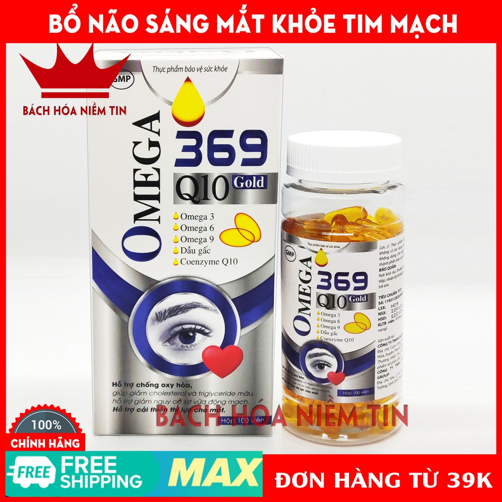 Viên dầu cá Omega 369 Q10 Gold Bổ não, sáng mắt, khỏe mạnh tim mạch, tăng cường trí nhớ - Hộp 100v