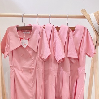 Váy sơ mi tiểu thư cổ vest, đầm cổ vest màu hồng siêu xinh -Moonmy