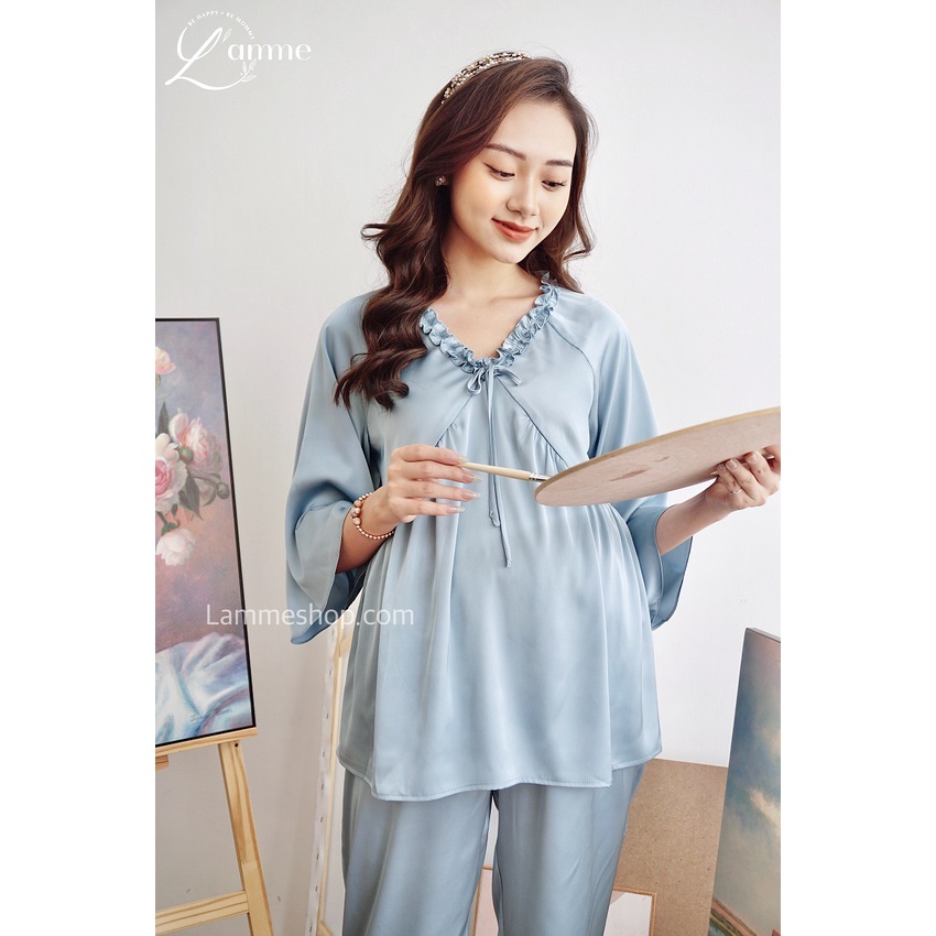Bộ đồ bầu mặc nhà Claire chất lụa tằm mềm mịn, bầu to mặc thoái mái by LAMME