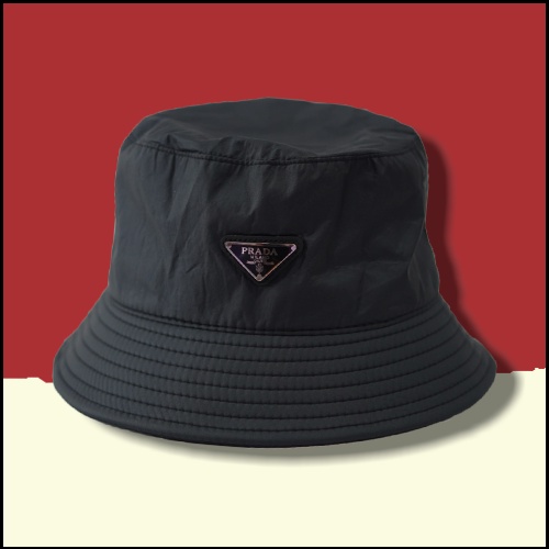 Mũ Bucket ❤️Freeship❤️ Nón tai bèo vải Prada Logo kim loại Unisex nam và nữ