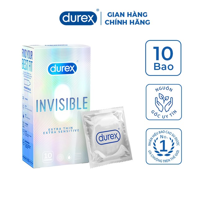 [ CHÍNH HÃNG 100% ] Cao Su Durex Invisible Extra Thin Extra Sensitive Hộp 10 Cái - SIÊU MỎNG