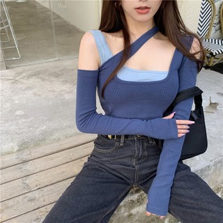❤Mới Áo Thun Tay Ngắn Cổ Tròn In Hình Thời Trang Cho Nữ❤Áo Kiểu Giả Nhiều Lớp Dáng Ôm Quyến Rũ Trẻ Trung Cho Bạn Gái