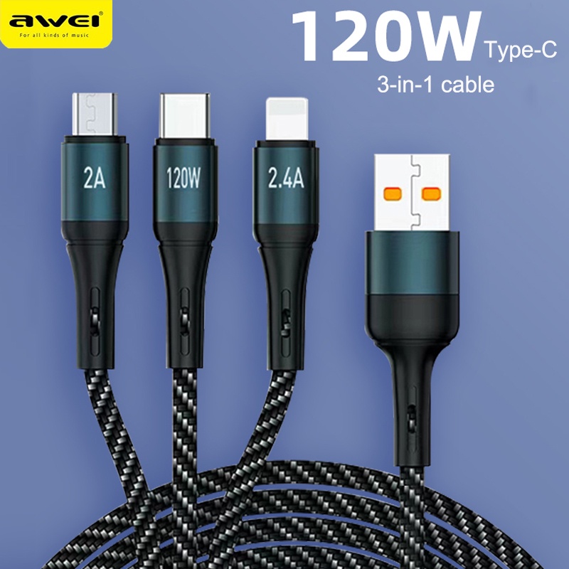 Cáp sạc Awei CL-972 3 trong 1 USB-C 120W 2.5A 1M