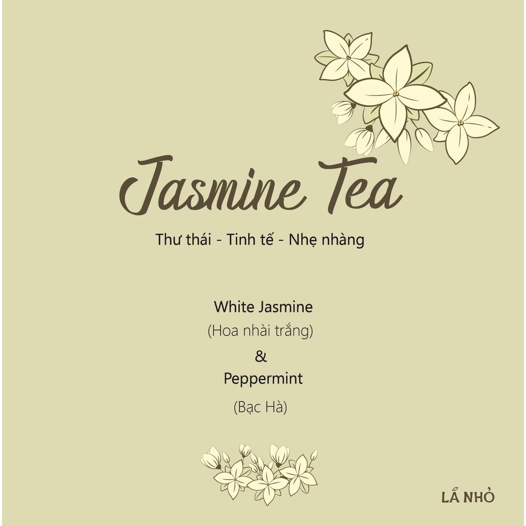 Nến thơm LÁ NHỎ - Jasmine Tea (Hoa Nhài Trắng - Bạc Hà) - Tươi Mát - An toàn - Không Khói