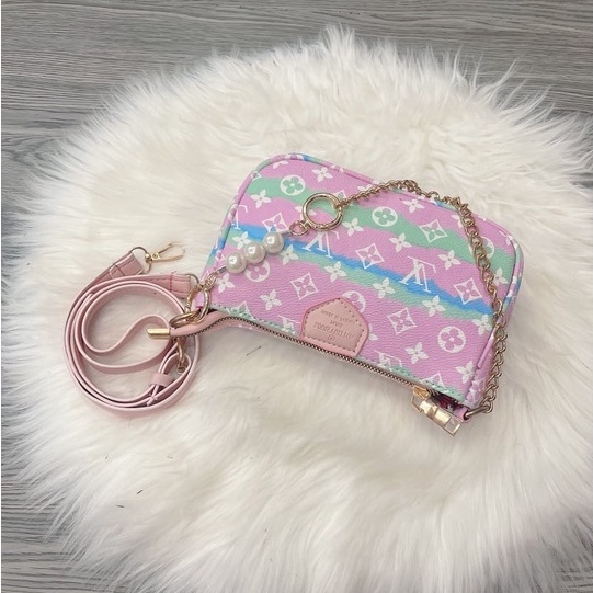 Túi Kẹp Nách Nữ ❤️XẢ KHO BÁN LỖ❤️ Túi Đeo Chéo, Đeo Vai Cầu Vồng Quai Xích Phối Ngọc LM 507