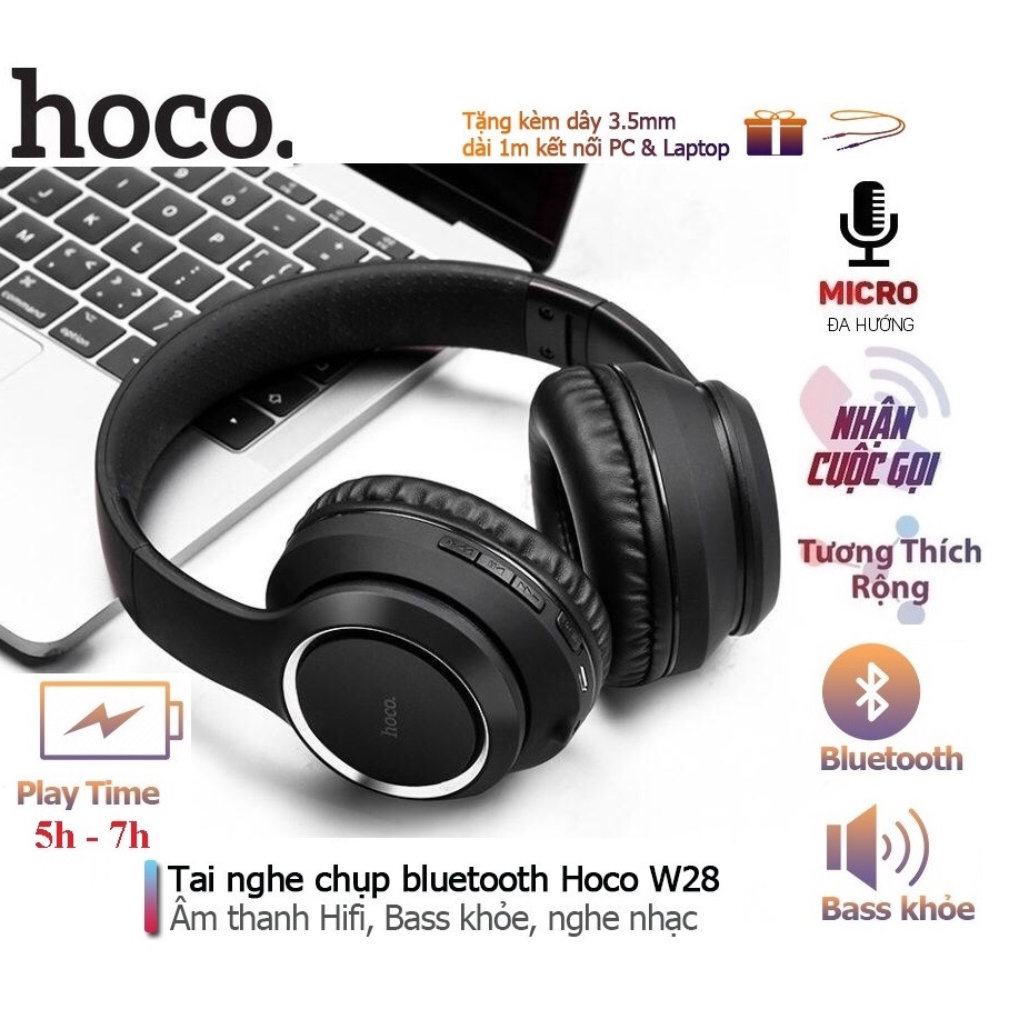 Tai Nghe Chụp Tai Bluetooth HOCO W28 - Dung Lượng Pin 250mAh Âm thanh cực hay sống động - Hàng Chính Hãng