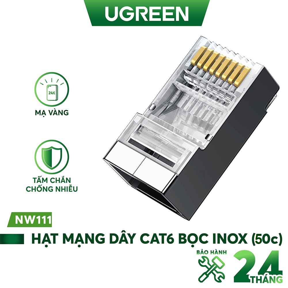 Hạt mạng cat6, đầu bấm mạng cat6 RJ45 UGREEN NW111 cho dây CAT6, bọc kim chống nhiễu