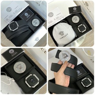 Thắt lưng nam Ver dây lưng nam VS dây nịt hai mặt màu bạc đính đá dây da đẹp kèm Hộp Túi Giấy