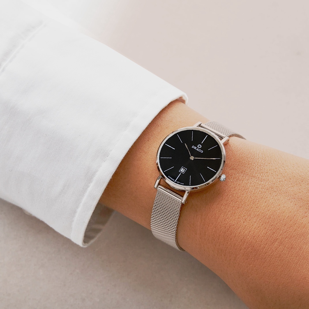 Đồng hồ nữ Draco D22-STN02 &quot;Classic Girl&quot; đen kết hợp chất liệu dây lưới màu phụ kiện thời trang nữ nhẹ nhàng tinh tế
