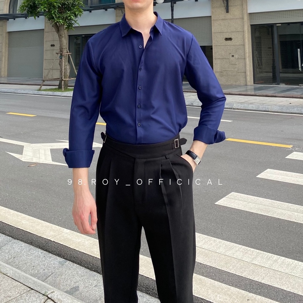 Áo sơ mi nam trơn dài tay, chuẩn form chất vải lụa không nhăn không xù cao cấp