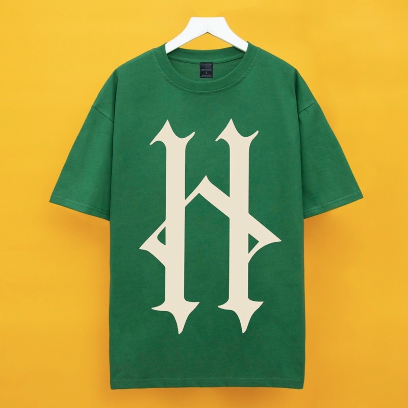 Áo thun tay lỡ in trước sao chữ H có 5 màu xanh/đen/nâu/kem/trắng/