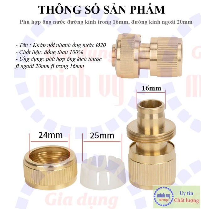 Khớp đồng nối ống mềm đk ngoài fi 20mm đk trong fi 16 ra nối nhanh CÁI 16