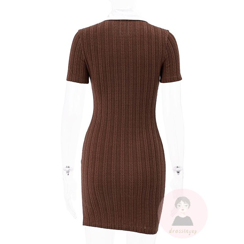 Đầm Dệt Kim Ngắn Tay Ôm Dáng Xẻ Tà Cài Nút Màu Sắc Tương Phản Thời Trang Cho Nữ