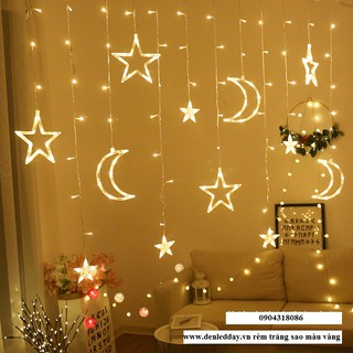 Đèn Rèm LED Trăng Sao 2,5m đèn 114 led 12 trăng sao 6 lớn 6 nhỏ màu vàng – cố định được hiệu ứng