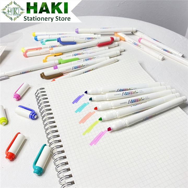 Bút highlight pastel dạ quang 2 đầu HAKI, bút đánh dấu nhớ dòng marker bullet journal nhiều màu B56