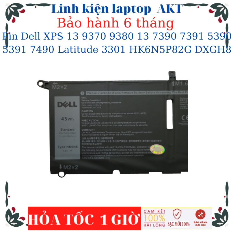 Pin laptop Dell XPS 13 9370 9380 13 7390 7391 5390 5391 7490 Latitude 3301- Pin HK6N5-45W, H754V G8VCF DXGH8- 52W