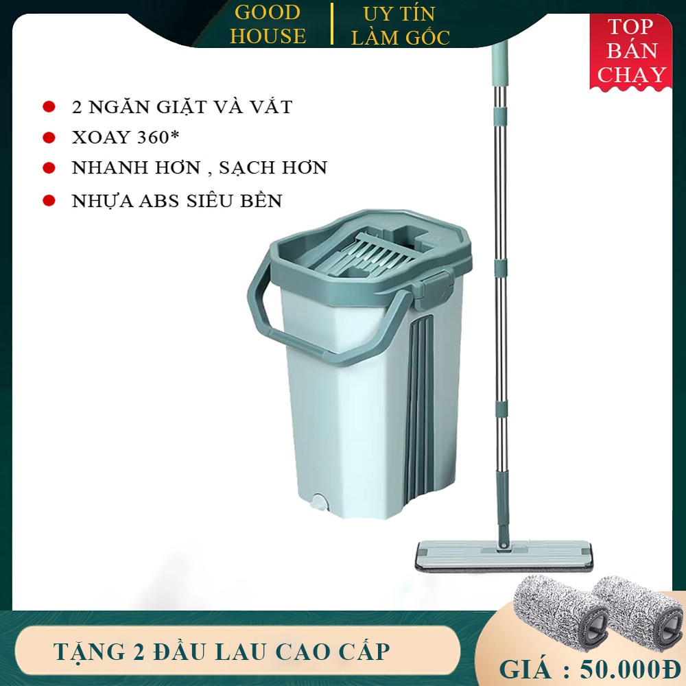 Chổi lau nhà tự vắt xoay 360 độ có thể lau dọn mọi vị trí, Tặng kèm 2 bông lau cao cấp, bảo hành 2 năm