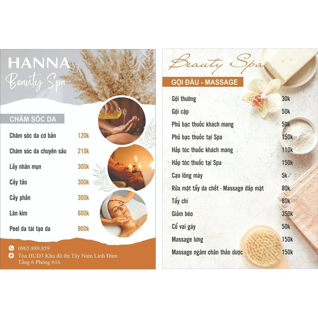 MENU SPA -MENU THẨM MỸ-đẹp in nhanh thiết kế đẹp