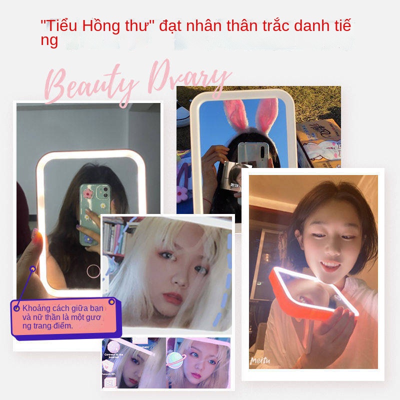 Led Net Red Makeup Mirror với đèn làm đẹp Ký túc xá máy tính bảng Máy tính bảng Gương nữ gấp sinh viên Portable Mir | BigBuy360 - bigbuy360.vn