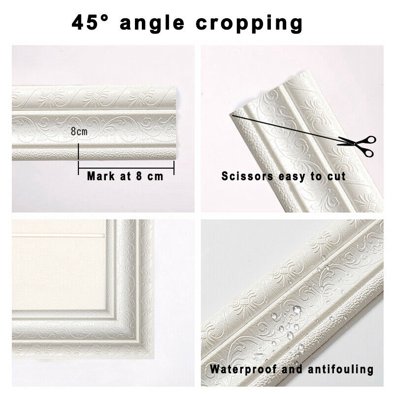 3D Self-adhesive Waterproof Wall Paper Skirting Floral Decor Molding Foam Border Wallpaper
