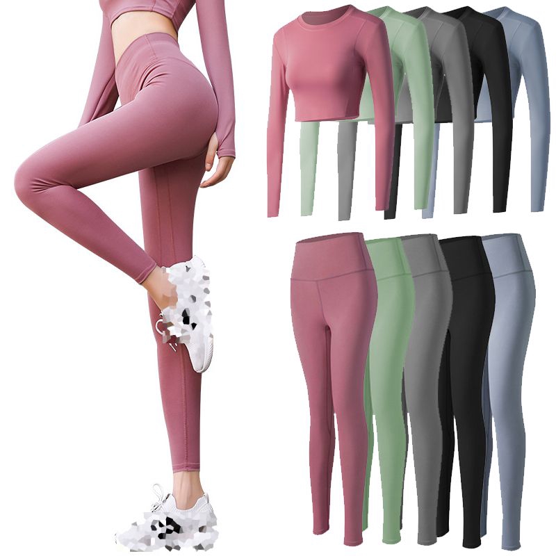 Women's Yoga Tee Tops Pants High Waist Sports Leggings Gym Workout Tops Bộ đồ yoga