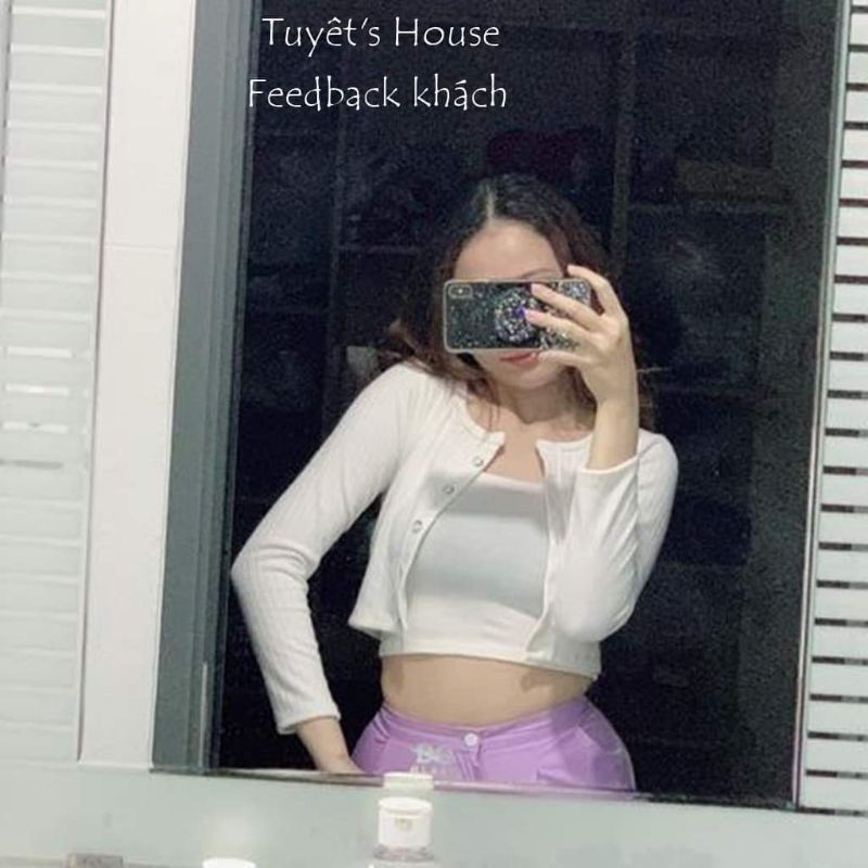 Áo Croptop Tay Dài Nút Body / Áo Croptop Yan Cổ Tròn Tay Dài Nữ Tuyết's House