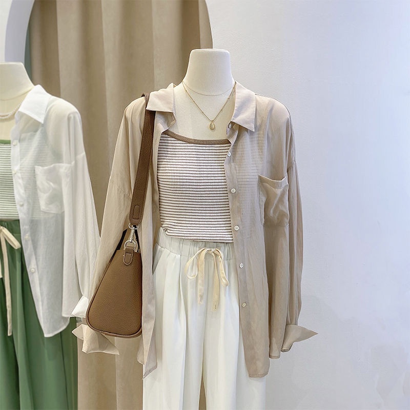 Jiashucheng Áo Sơ Mi Tay Dài Chống Nắng Dáng Rộng Thời Trang Mùa Hè Cho Nữ