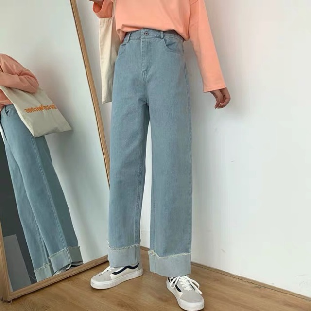 quần bò ống rộng gấp gấu hót hít | BigBuy360 - bigbuy360.vn