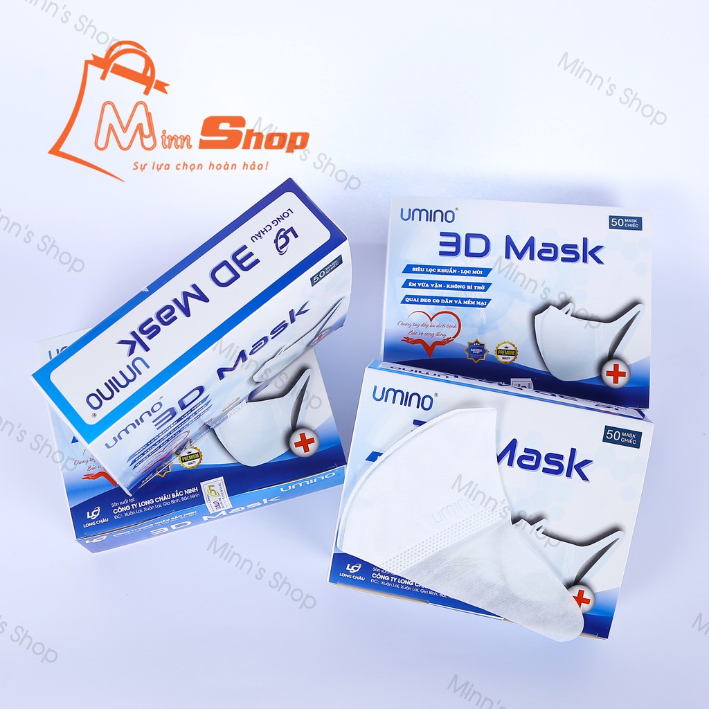 Khẩu trang 3D Mask Umino công nghệ dập Nhật Bản hộp 50 cái - Hàng Chính Hãng công ty Long Châu